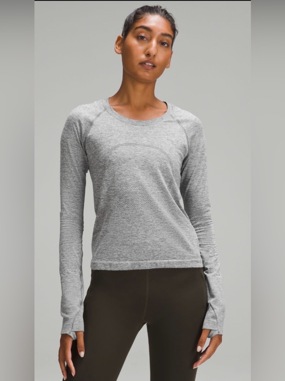 Lululemon long sleeve swiftly hip length shirt tee top slate white grey 8